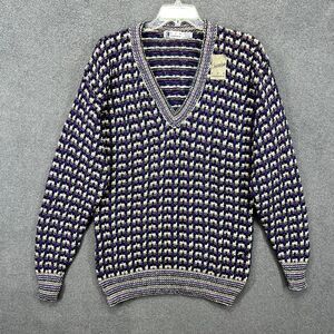 Vintage Ron‎ Chereskin Sweater Mens XL Blue Purple Cotton Knit 90s preppy cozy